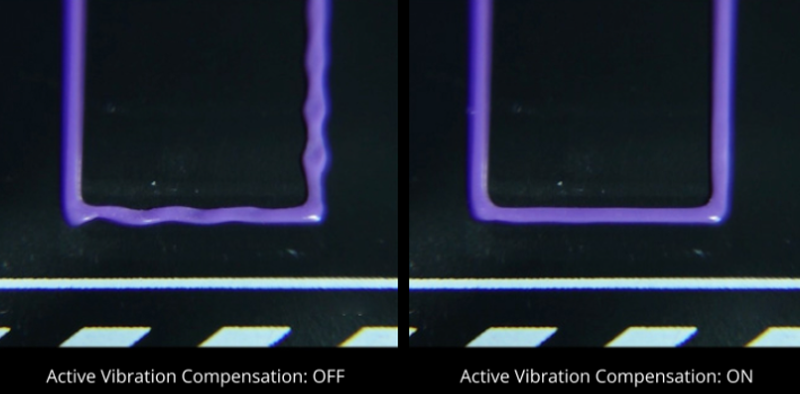 Printing without and with active vibration compensation